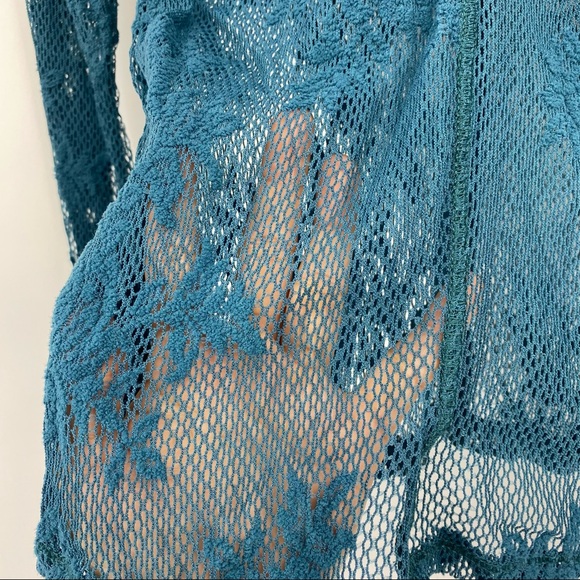 Free People Emerald Empire Jewel Lace Knit Stretchy Long Sleeve Crew Top - Picture 7 of 8